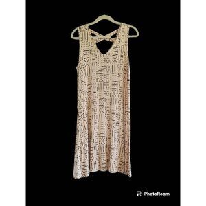 STYLE & CO. A LINE SLEEVELESS DRESS. BEIGE AND BLACK, SIZE PL